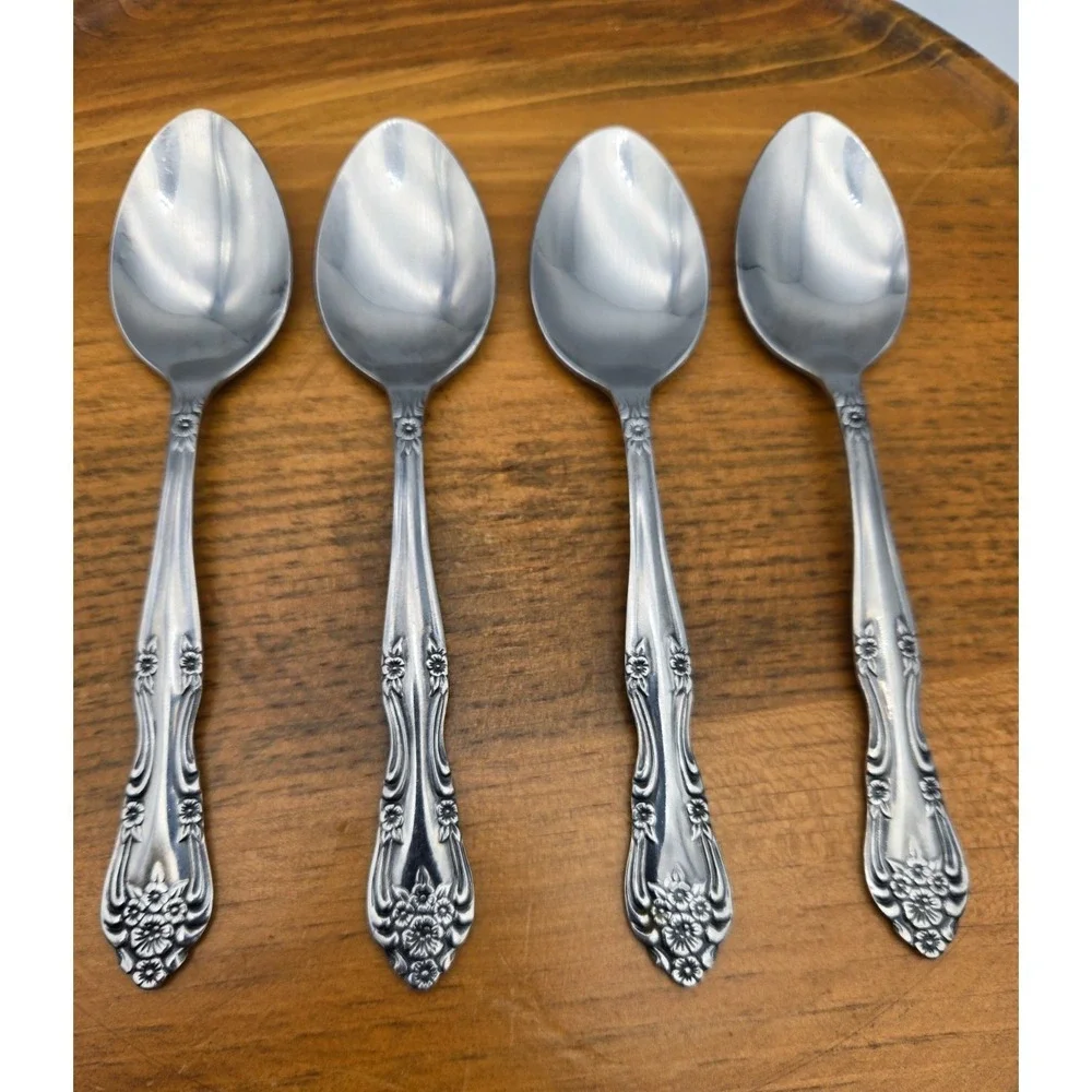 Vintage Rogers‎ Dream Rose Lot of 4 Teaspoons Stainless Steel Flatware Taiwan 6